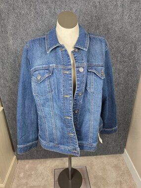 Style & Co Womens Plus Size 20W Denim Jacket Button Front Medium Wash Cotton Ble
